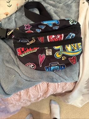 Brighton Black Belt Bag with Bright Multicolor Heart Motifs